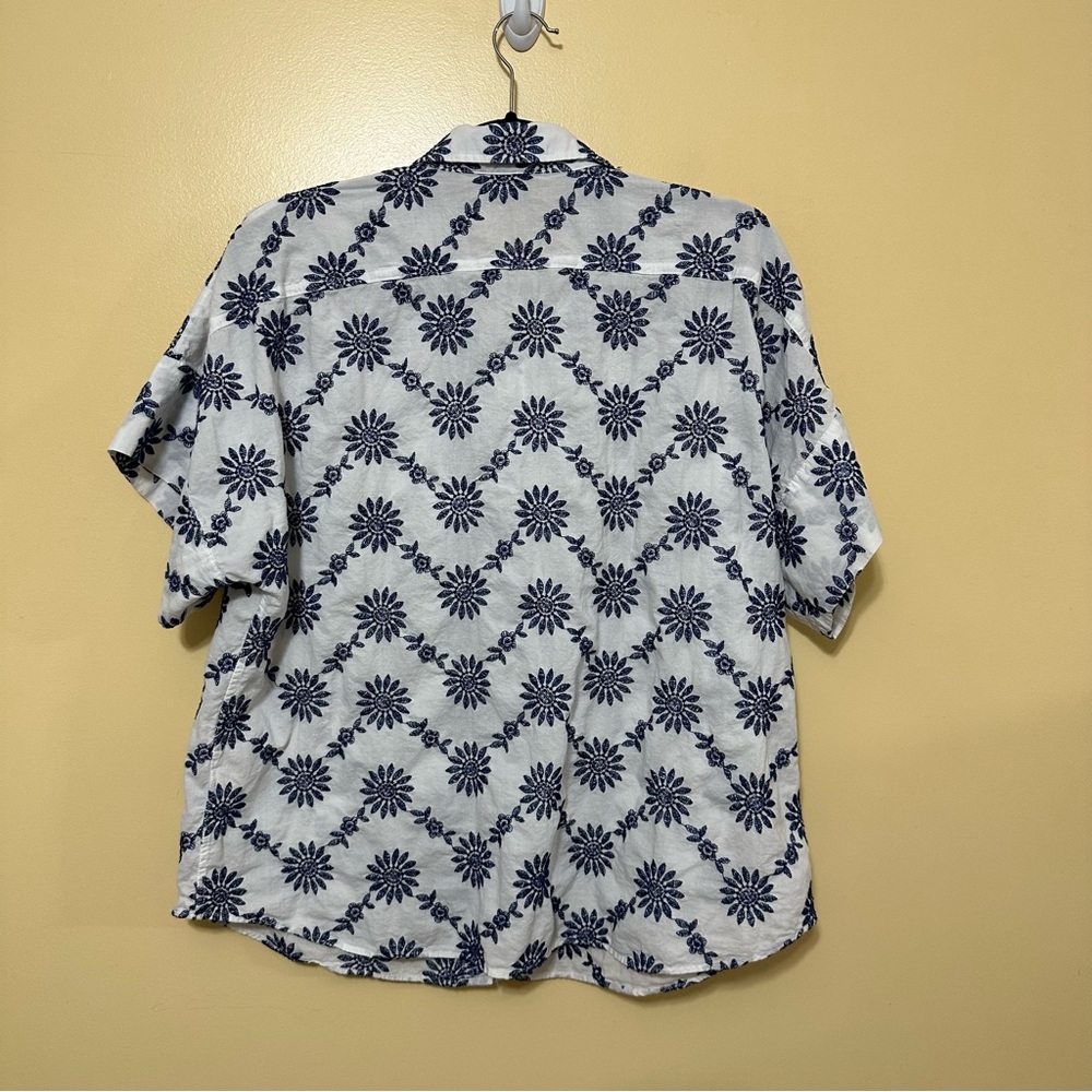 Chaps Floral Sun Embroidered Short Sleeve Button Up Shirt Women XXL White - Picture 6 of 6